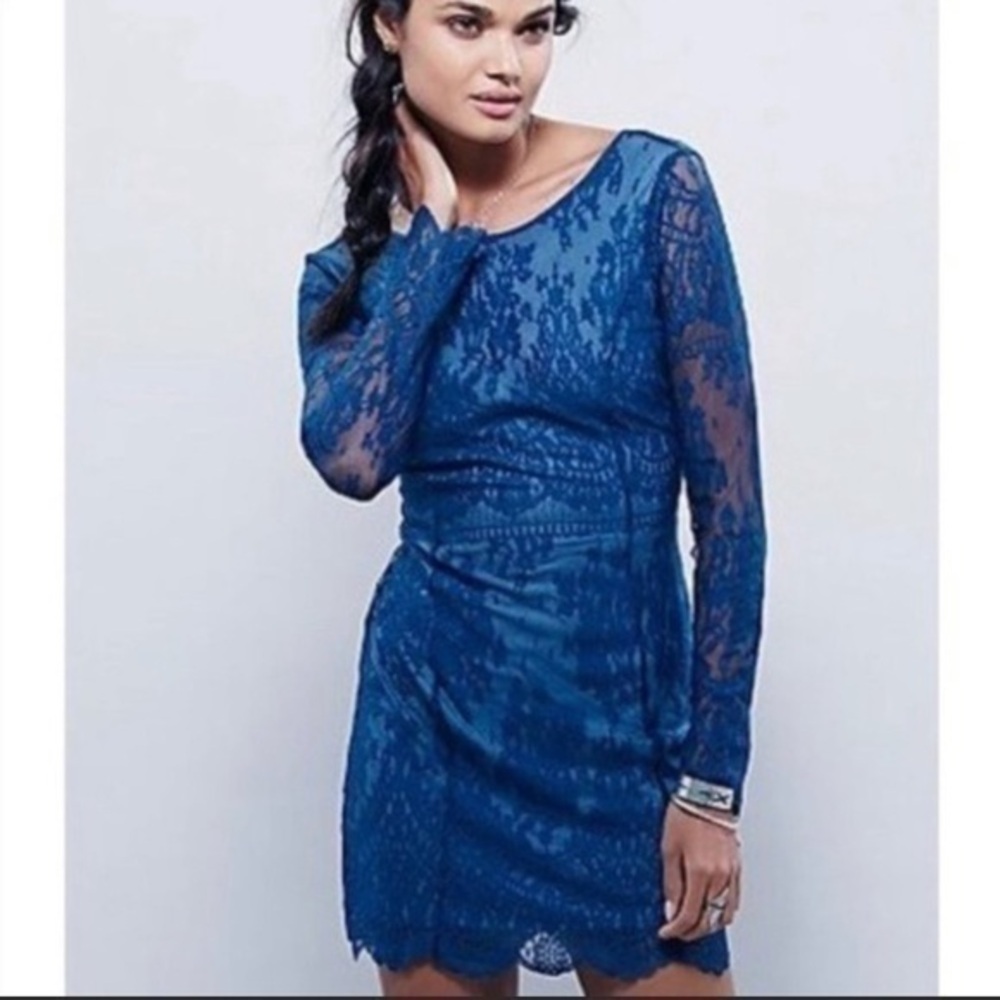 Free People Lace Long Sleeve Bodycon Mini Dress M